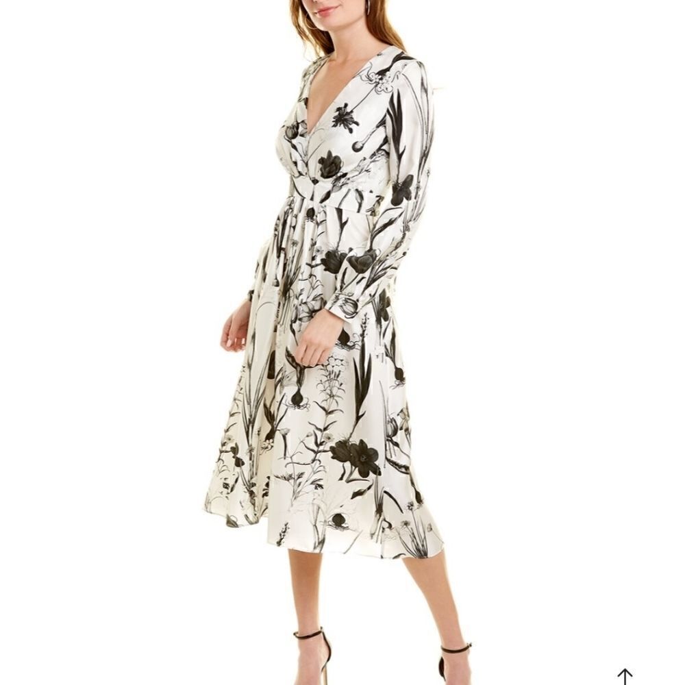 OSCAR DE LA RENTA V-Neck Silk Midi Dress
